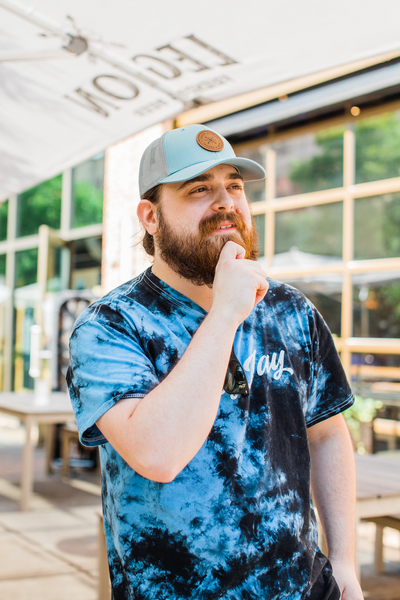 Trucker Hat- Leather Circle Blue/Aluminum